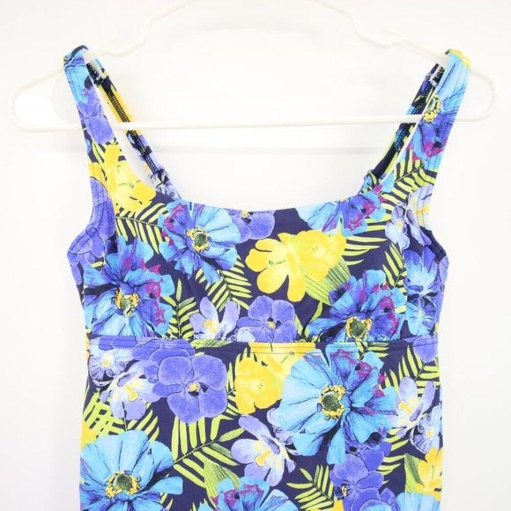 NWOT Lands End Swim Tankini Top Purple Yellow Floral Tropical Size 2P - Picture 2 of 9